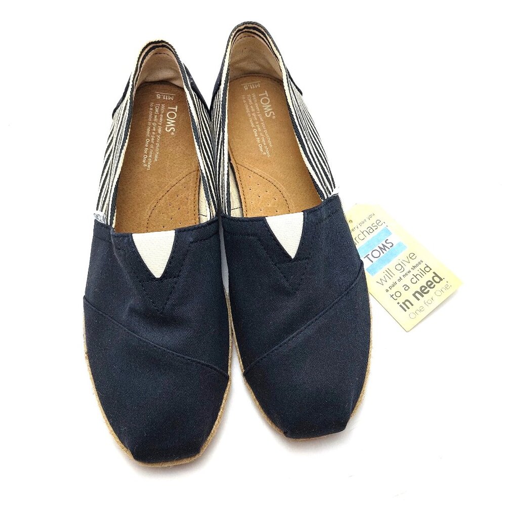 Toms Men's Classic University Navy Stripe Canvas Flat Slip on